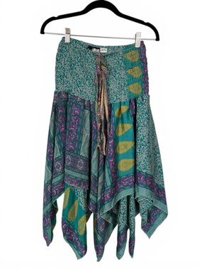 Boho Handkerchief Hem Silk Skirt or Strapless Dress Vintage Bespoke Medium